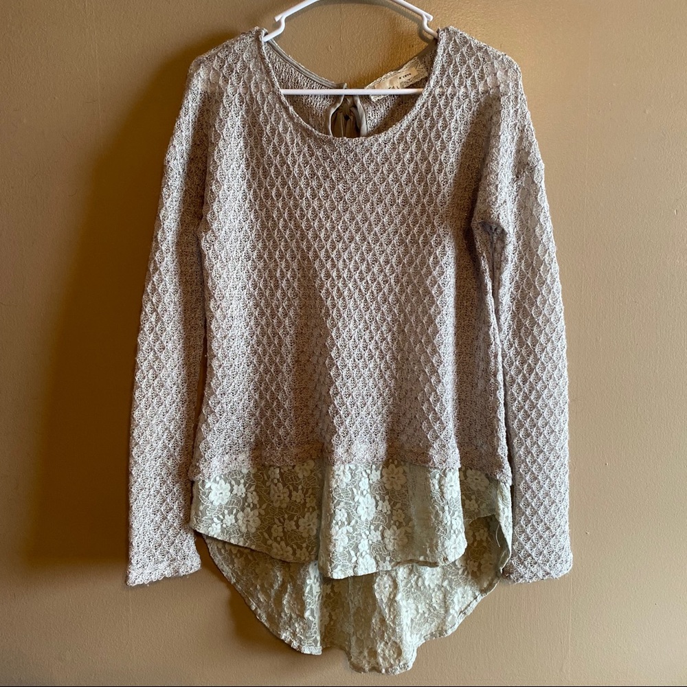 A’REVE Tan Knit & Lace Sweater Size Large